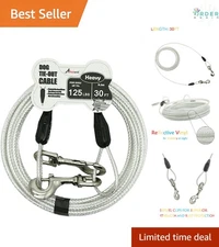 Dog Tie-Out Cable Heavy-Duty Vinyl Steel 30ft Up to 125lbs Reflective Safe