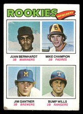 1977 Topps Baseball Card #494 Rookie Infielders Jim Gantner Bump Wills. rookie card picture