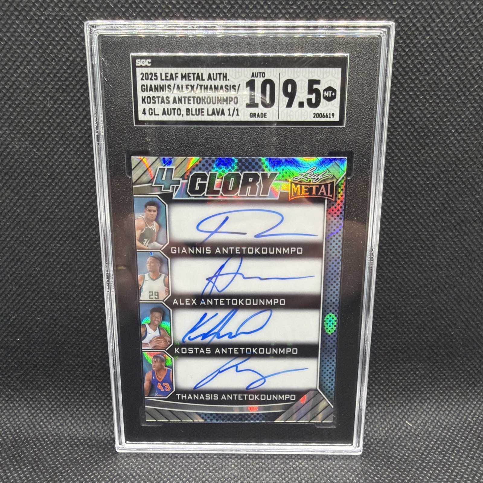 2025 Leaf Metal Giannis Antetokounmpo Brothers 4 Glory Quad Auto 1/1 SGC 9.5/10 view 1