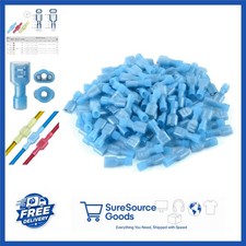 100 Pcs Blue Crimp Connectors 16-14 AWG Female Spade Terminals Insulated