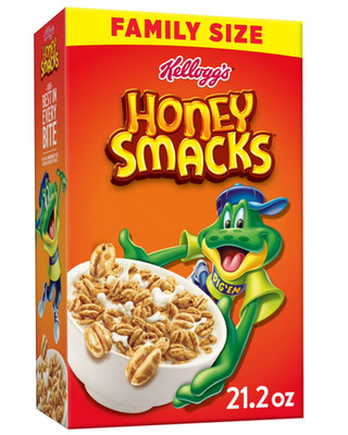 Kellogg's Honey Smacks Breakfast Cereal, Made with Whole Grain, Family Size, 21.