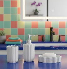 Primark Set Bagno 3 Pezzi | Ceramica con Increspatura | Dispenser Sapone, Tazza,