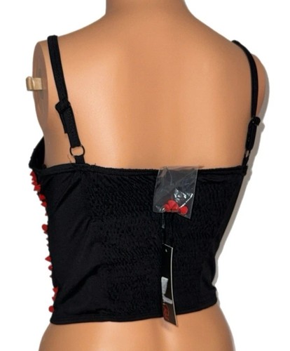 Vixen Black Red Pointed Studded Smocked Back Bustier Top Punk Goth Going Out Bra - Picture 3 of 3