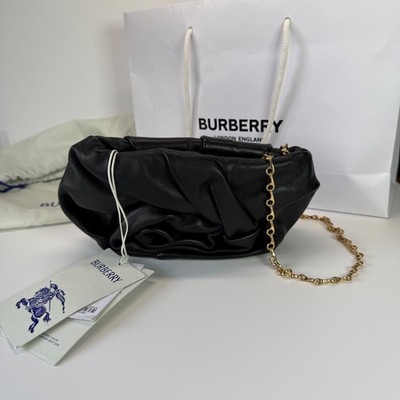  1950 NWT Burberry Women's Rose Clutch Black Leather Cross Body Bag Gold Chain
