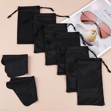 6 Pcs Microfiber Glasses Sunglasses Pouch with 2 Cleaning Cloths, Soft Drawstrin