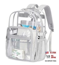 Big Heavy Duty Clear Backpack for School Girls Boys Transparent Large Gray