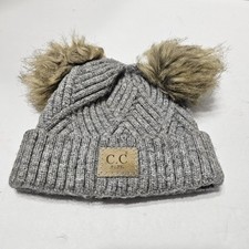 C.C Kids' Babies' Soft Stretch Cable Knit Faux Fur Pom Pom Beanie Hat Gray