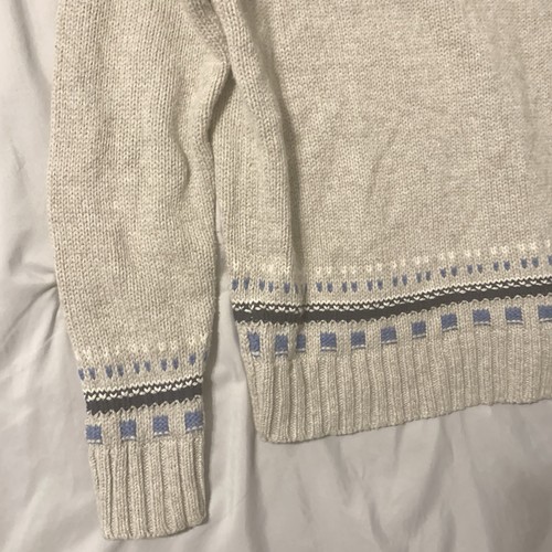 American Eagle Sweater Men MED Beige Blue Fair Isle Shawl Collar Heritage Dad - Picture 17 of 18