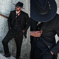 New Black Men's Spring Summer Double Breasted Jacket for Wedding Business Blazer