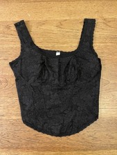 PINK Victoria s Secret Pure Black Floral MEDIUM DD The Cinched Corset Tank Top