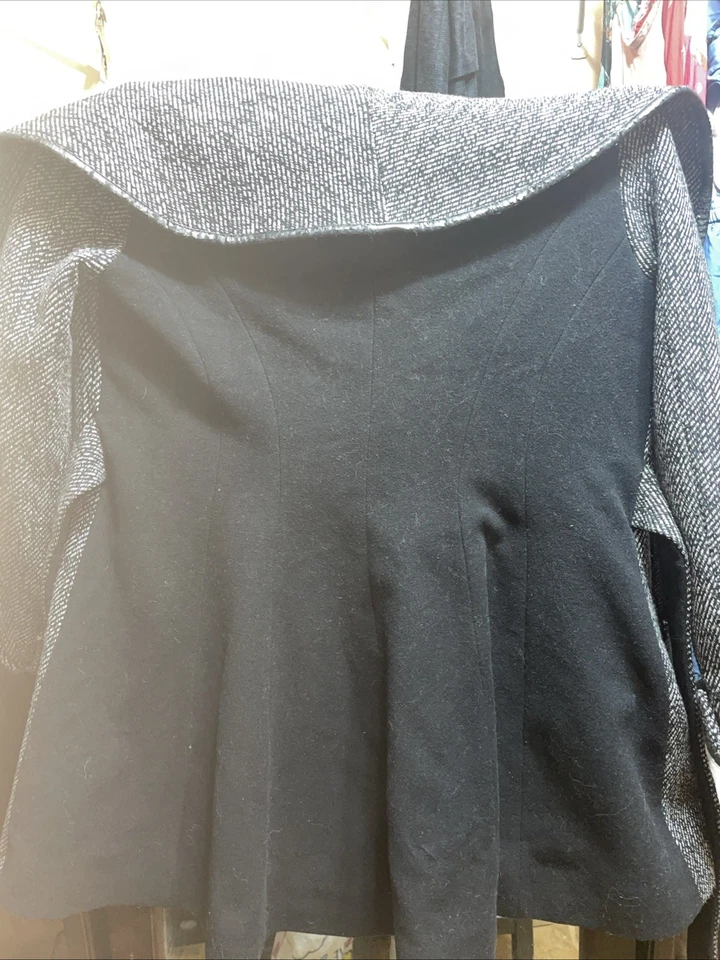 Trina Turk Black White Herringbone Wool Blend Belted Wrap Car Coat Size 10 10P - Image 2 of 4