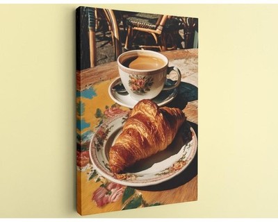 French Cafe Canvas Print Paris Kitchen Breakfast Art Croissant Coffee Decor