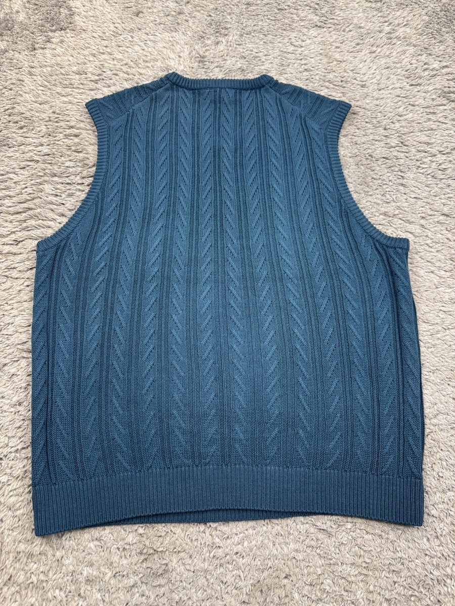 Paul Frederick Sweater Men Large Teal Silk Blend Cable Knit V Neck