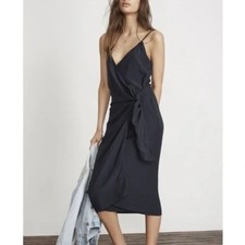 FAITHFUL THE BRAND Navy Blue 100% Rayon Lightweight Wrap Midi Dress Size 6