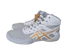 New ASICS Kid's Matflex 6 GS Wrestling Shoes, Glacier Gray/Pure Gold Size K12