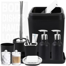 Black Bathroom Accessories Set - 10 Piece Bathroom Set with Trash Can and Toi...