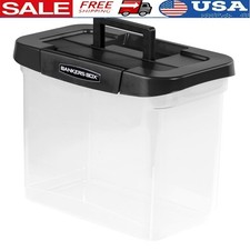 Durable Plastic File Organizer Box W/ Locking Lid Handles Hanging Rails Storage