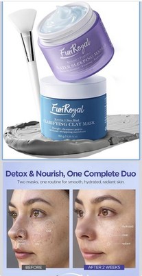 FunRoyal Water Sleeping Mask & Clay Mask Set with Retinol, Peptides, Brush