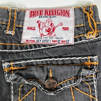 True Religion Joey Super T Faded Black Cotton Washed Denim Jeans