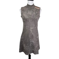 Ivanka Trump 2 Taupe Brown Vegan Faux Suede Mock Neck Sleeveless Sheath Dress
