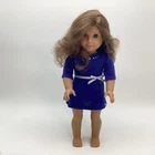 American Girl Doll Brown Wavy Hair Green Eyes Blue Dress 18”