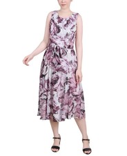 NY Collection Women's Petite Dress PL Sleeveless Chiffon Belted