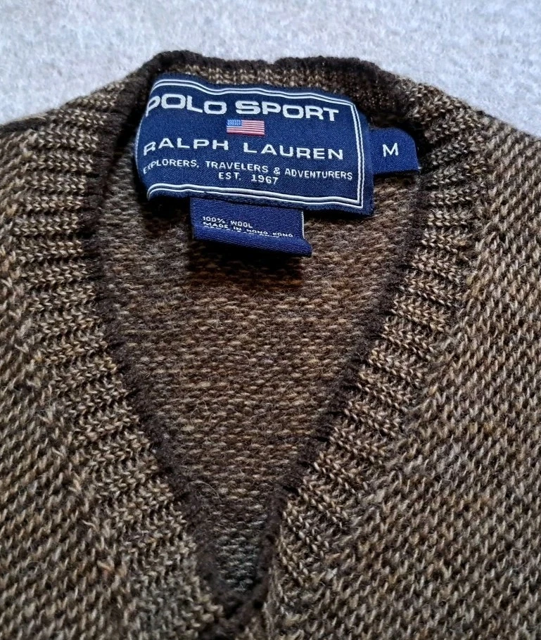 Vtg Polo Sport Ralph Lauren Sweater Vest Mens Medium Brown 100% Wool Hong Kong - Image 4 of 4