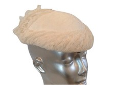 Vintage Cream Lace Pillbox Style Hat With Chin Strap Retro Chic Wedding