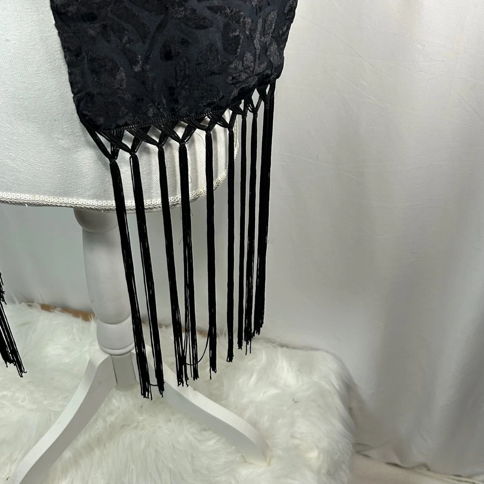 Mantón negro terciopelo rosa Burnout bufanda envoltura flecos noche formal Foto 4 de 4