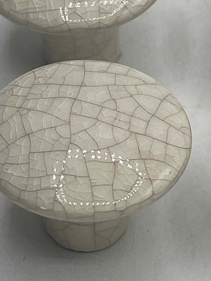 4 Vtg Porcelain Drawer Pull Cabinet Knobs Round Beige Crack No Screws - Image 2 of 4