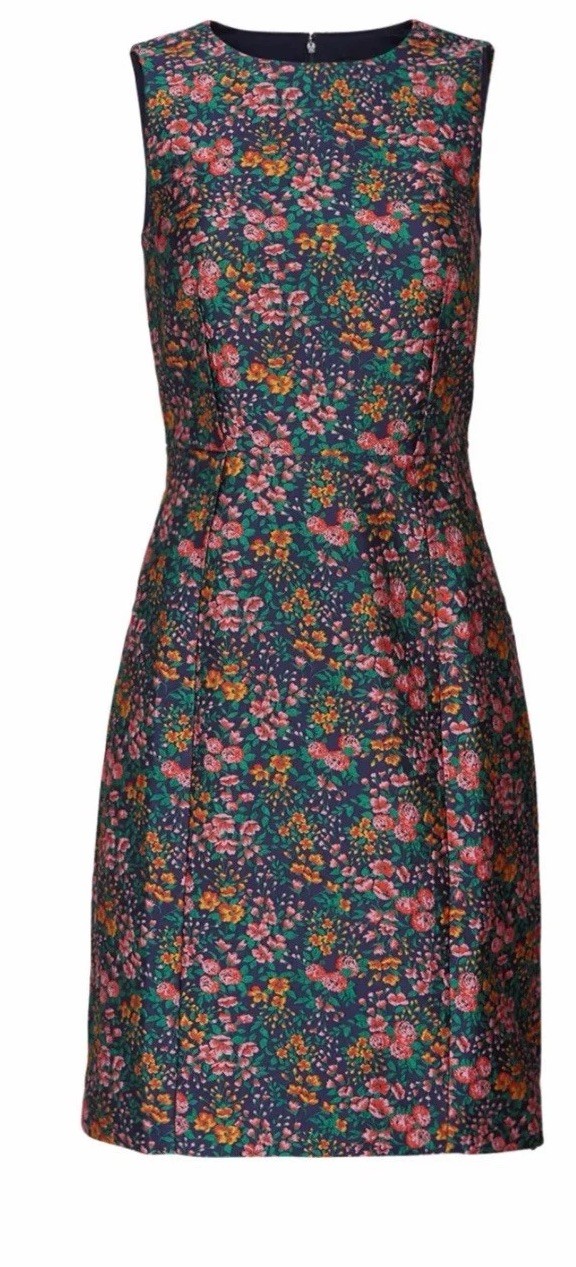 J Crew Valerie Jacquard Sheath Dress Size 4 Navy Floral Classic Preppy Career