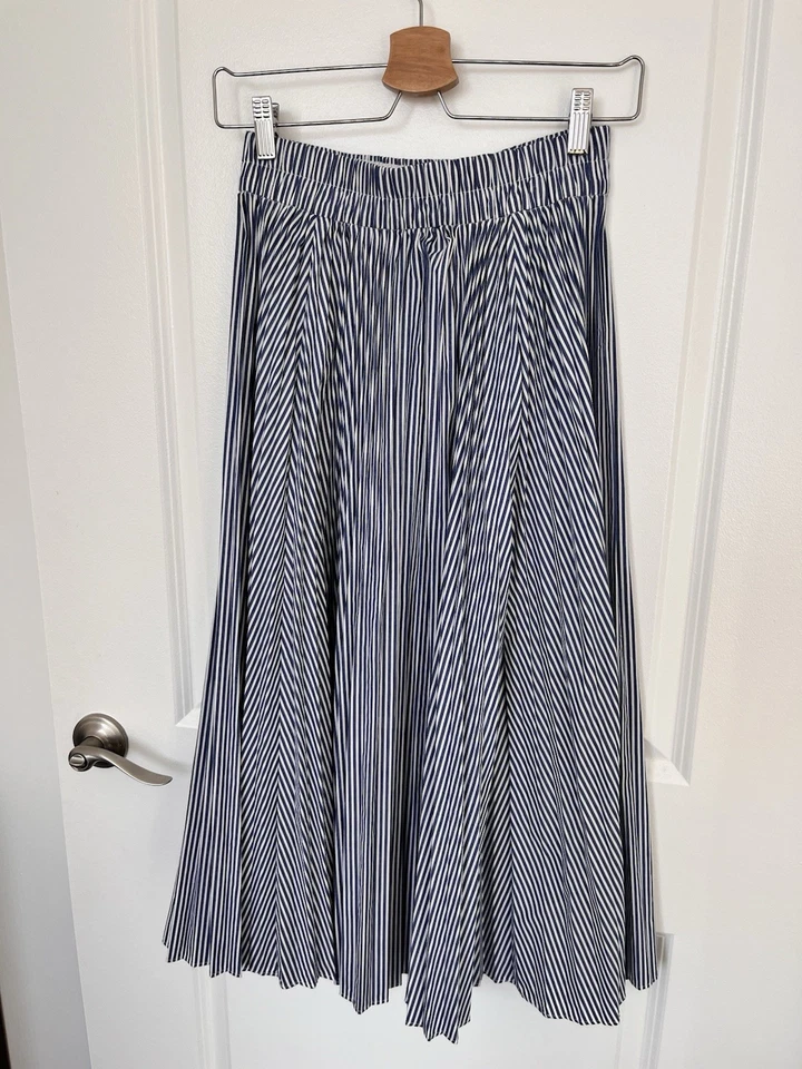 JCrew Pleated Midi Skirt XXS Blue Stripes Pleated Women’s - Image 3 of 4