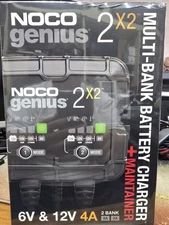 NOCO GENIUS2X2 2-Bank 4A (2A/Bank) 6V/12V Smart Battery Charger and Maintainer