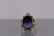 Sterling Silver Scalloped Bezel Oval Black Onyx Band Ring 925 Sz: 8