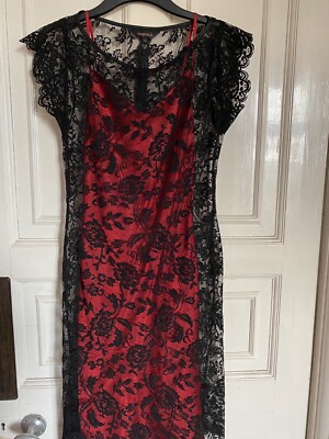 chinese dress ladies Larna Satin Mini Dress in Red with Black Lace Trimming main image 1