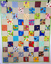 hand made patchwork quilt crib stroller MOD orange backing signed