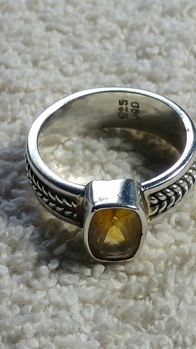 sz 8.75 DESIGNER JGD? YELLOW CITRINE ROPE DESIGN STERLING SILVER RING 6.4g - Picture 7 of 8