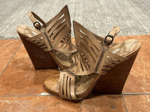 LEON MAX EUTHALIA TAN BEIGE LEATHER STRAPPY HEELS SANDALS HEELS 7.5 M HTF EU - Picture 2 of 7