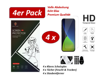 4x Echt Glas iPhone 17 16 15 14 13 12 11 SE Pro Max Plus Panzerfolie 9H Schutz!