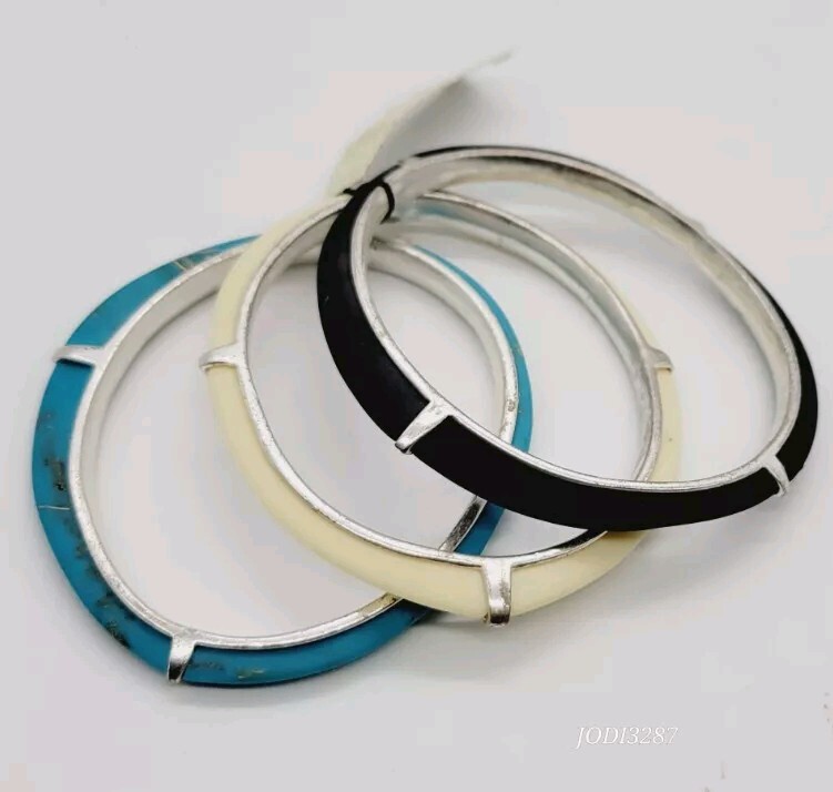 Fossil Brand Bangle Bracelet Lot 3pc Set Brown Cream Blue OSFM