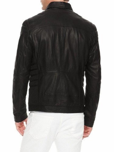 Comfortable Mens Black Leather Jacket Lambskin Biker Motorcycle Trendy Jacket - Picture 2 of 4