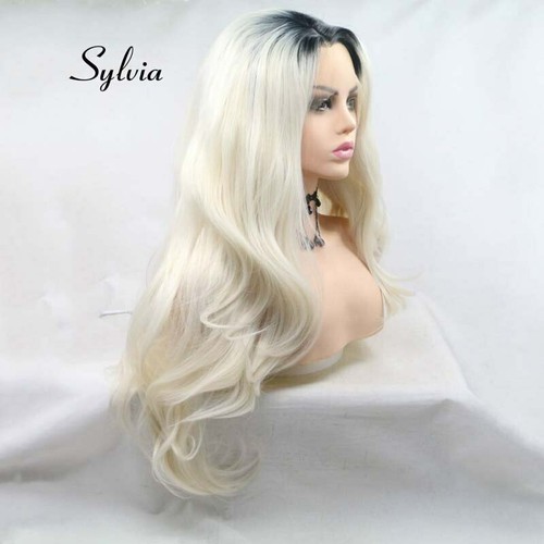 Blonde Lace Front WigsHair With Black Roots Long Wavy Heat Resistant Fiber Wigs - Bild 3 von 13