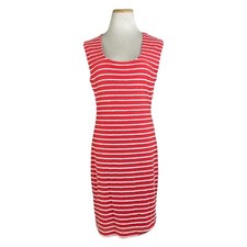 Guess Los Angeles Dress Size 10 Striped Scalloped Pink White Knit Sleeveless