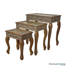 Vintage Traditional Rococo Leather Wrapped Nesting Tables - Set of 3
