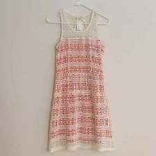 NWT Maison Jules Orange Ivory Crochet Lace Fit Flare Floral Tank Dress - Size S