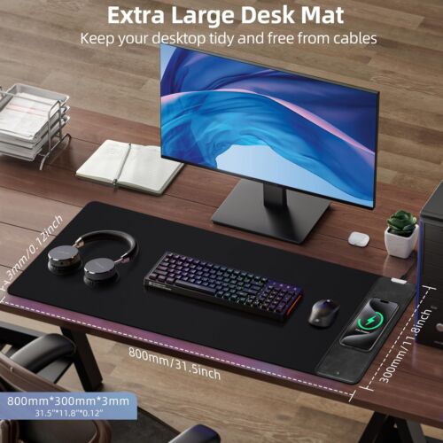 10W Wireless Charging Mouse Pad - Wireless Charging Desk Mat, 31.5" x 11.8" E... - 第 7/8 張圖片