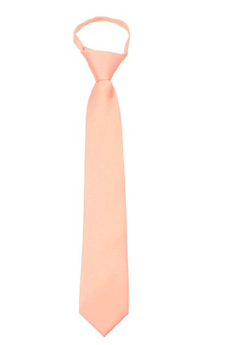 Men's Peach Solid Pretied Zipper Necktie Weddings Business School - 第 1/1 張圖片