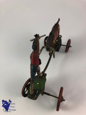 Jouet Mécanique Ancien TECHNOFIX Allemagne 1935 - Toreador Avec Taureau - Tôle - Rare