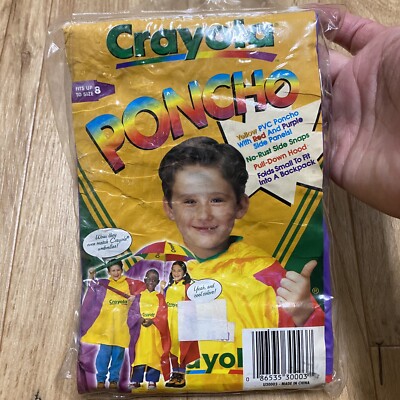 NEW Vintage Crayola Crayon Rain Coat Jacket Poncho Color Block Youth up to Sz 8