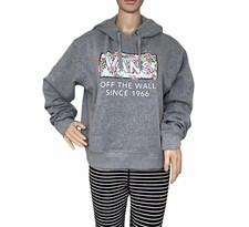VANS Original Women s HOODIE Grey Pullover Front Logo Printed Roses VN0A4DIFGRH